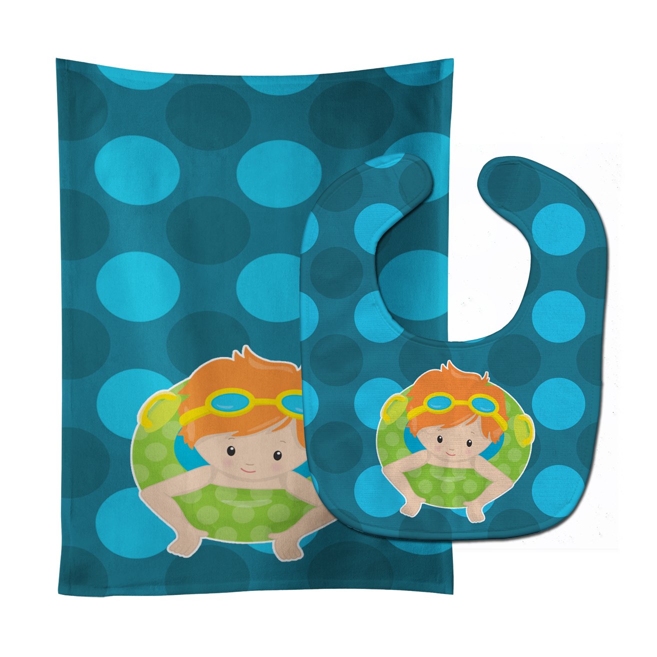 Summer Pool Boy in Tube Ginger Baby Bib & Burp Cloth BB8998STBU