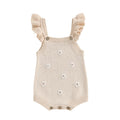 Baby Toddler Girls Knitted Romper Spring Summer Ruffles Floral Embroidery Flowers Jumpsuits Playsuits Clothes
